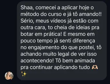 Print de depoimento de aluna sobre o método