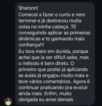 Print de aluna sobre destravar a confiança