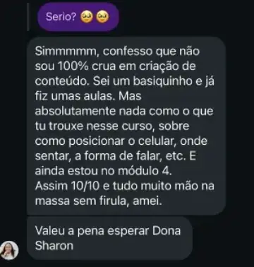 Print de aluna sobre posicionamento e fala