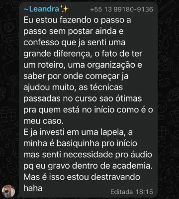 Print de aluna Leandra sobre destravar