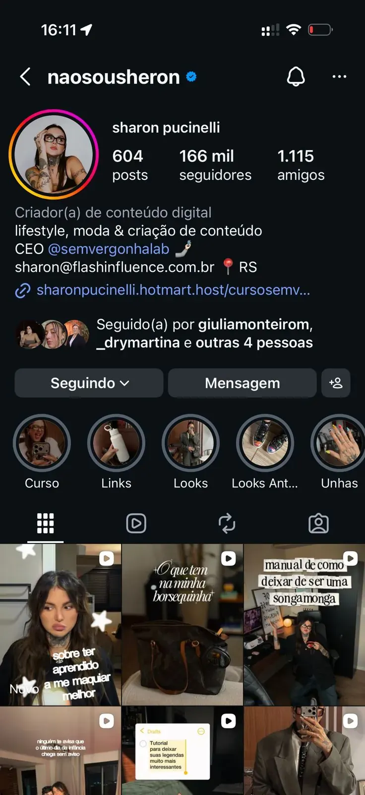 Perfil do Instagram da Sharon Pucinelli